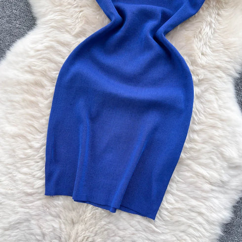 Women Knitted Dress Summer Strap Elastic Waist Backless Mini Sundress Sexy Streetwear Outfits